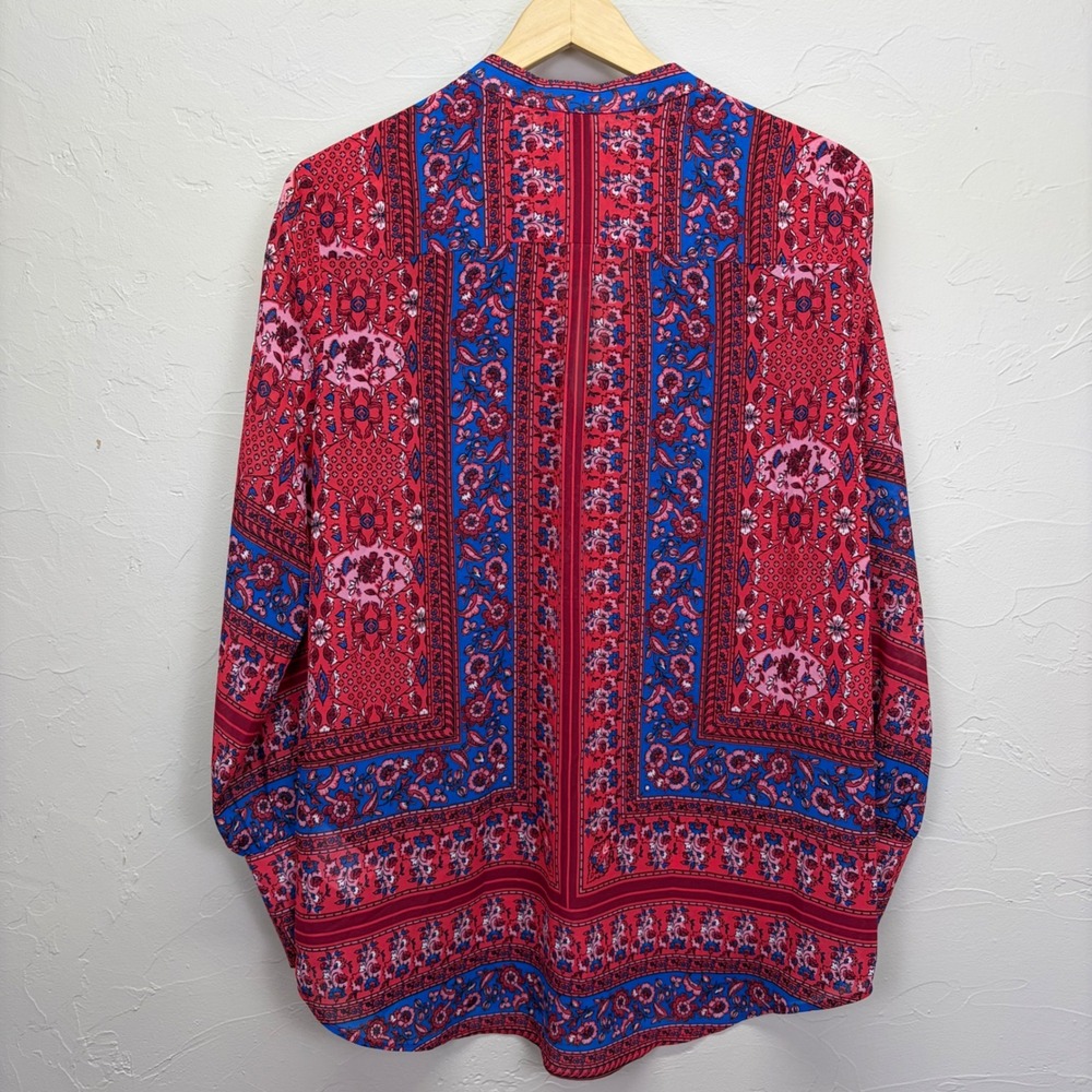 Kut from the Kloth Womens Boho Indie Floral Blouse Large Red Slit Sleeve - Picture 2 of 10